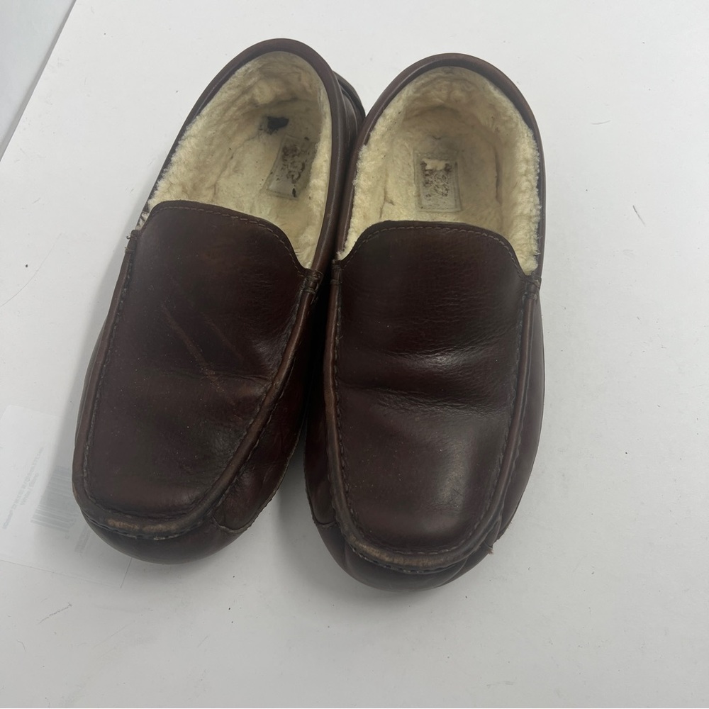 UGG Men's Ascot Dark Brown Leather Slip-Ons Loafers - Picture 4 of 11